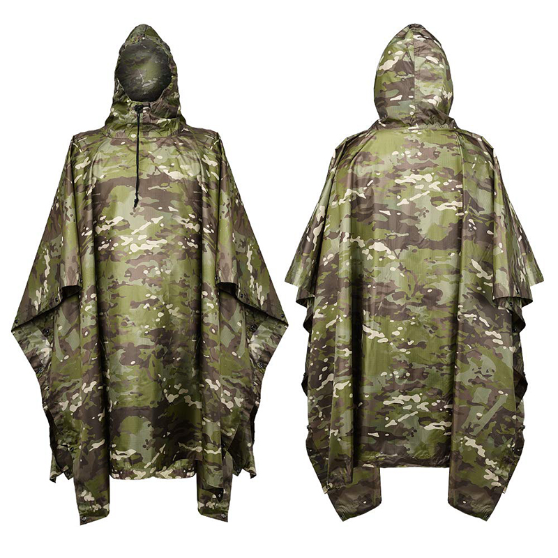 Camping Rain Poncho - Rain Coat Camouflage Tactical Poncho PVC