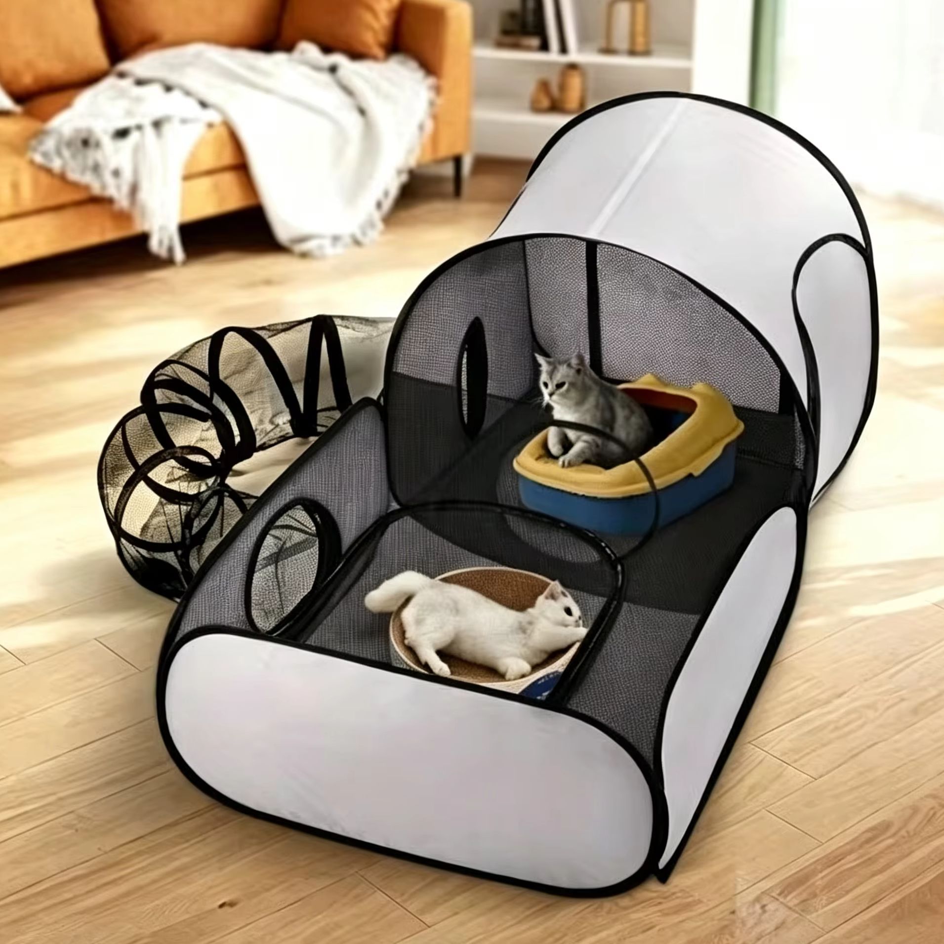 Outdoor Camping Dog Fence - Foldable Cat Tent with Tunnel, Breathable