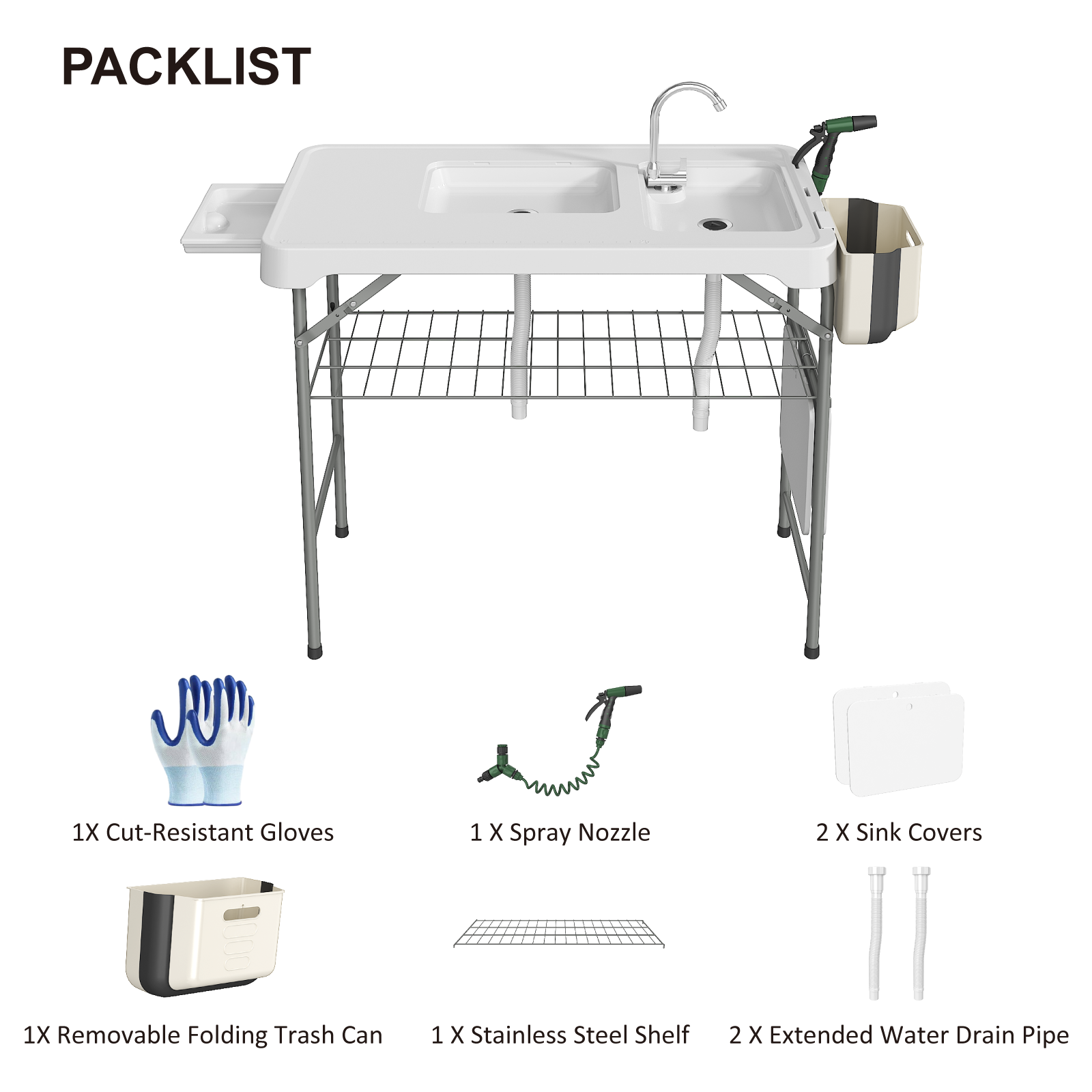 Outdoor Camping Sink - Folding Fish Cleaning Table with Sink,