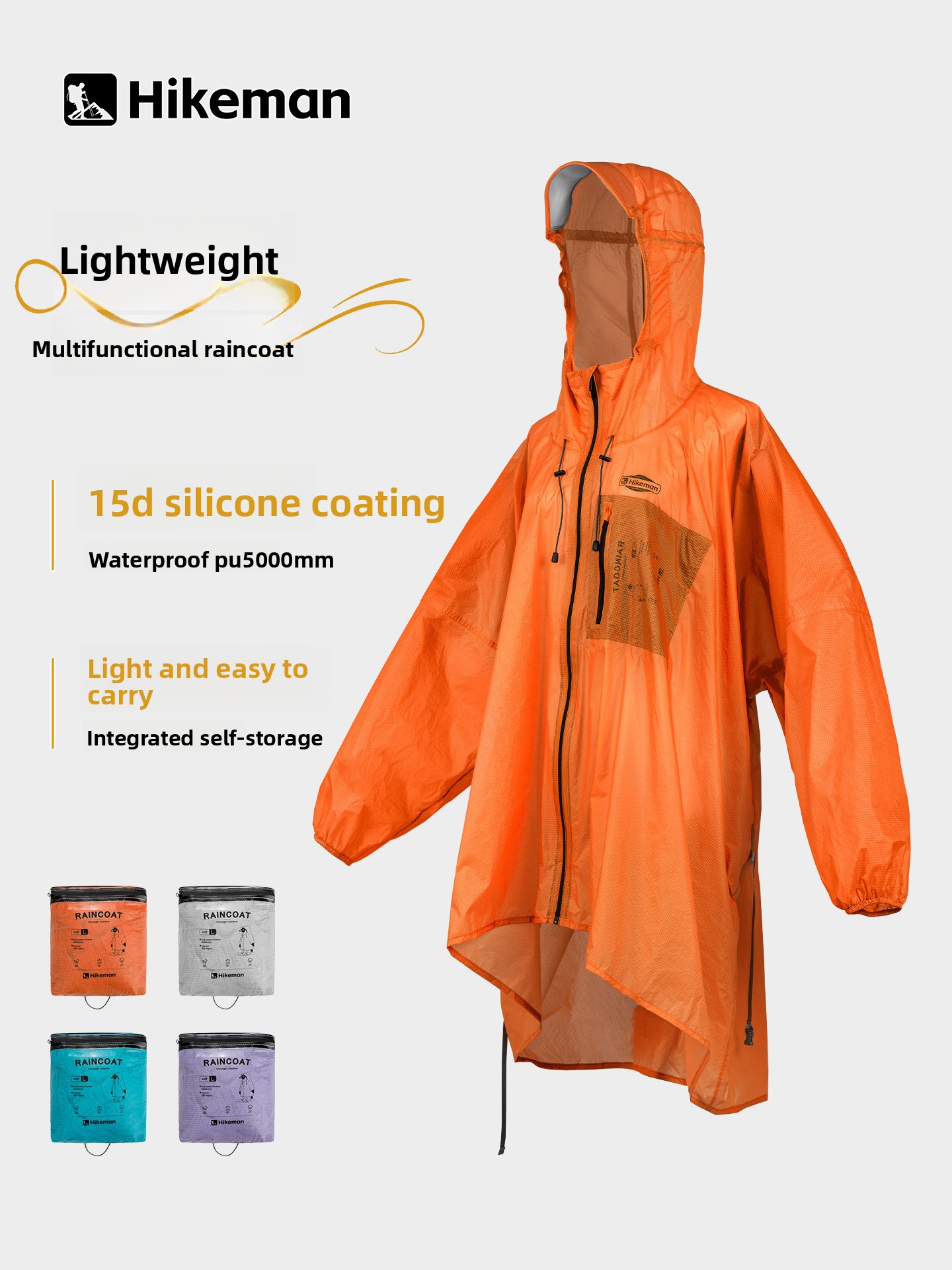 Camping Rain Poncho - Lightweight One-Piece Rain Suit with Zipper
