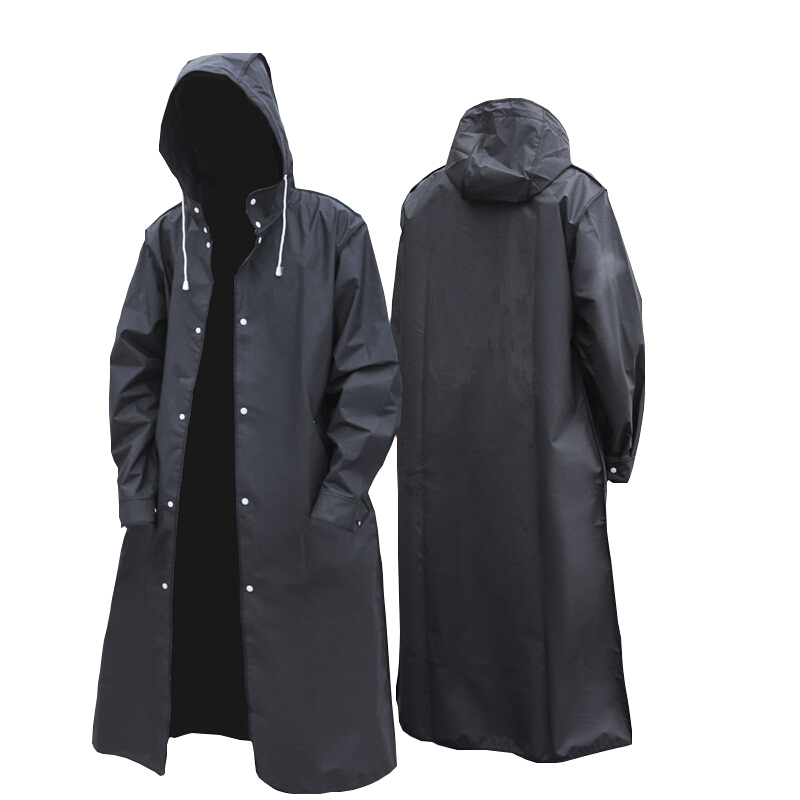 Camping Rain Poncho - Black Fashion Adult Waterproof Long Raincoat