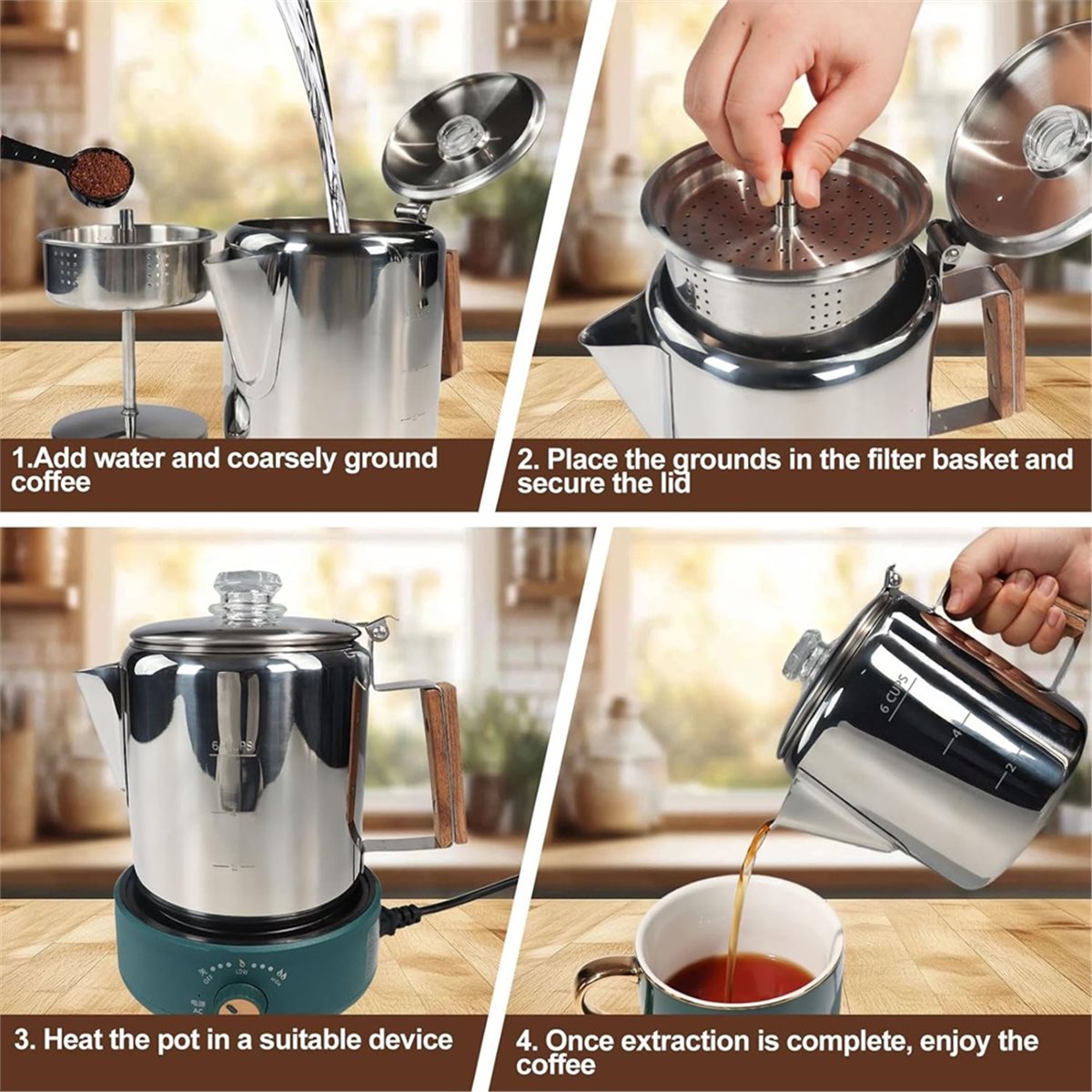 6 Cup Percolator 304 Stainless - đánh giá và giá Camp Percolator Coffee